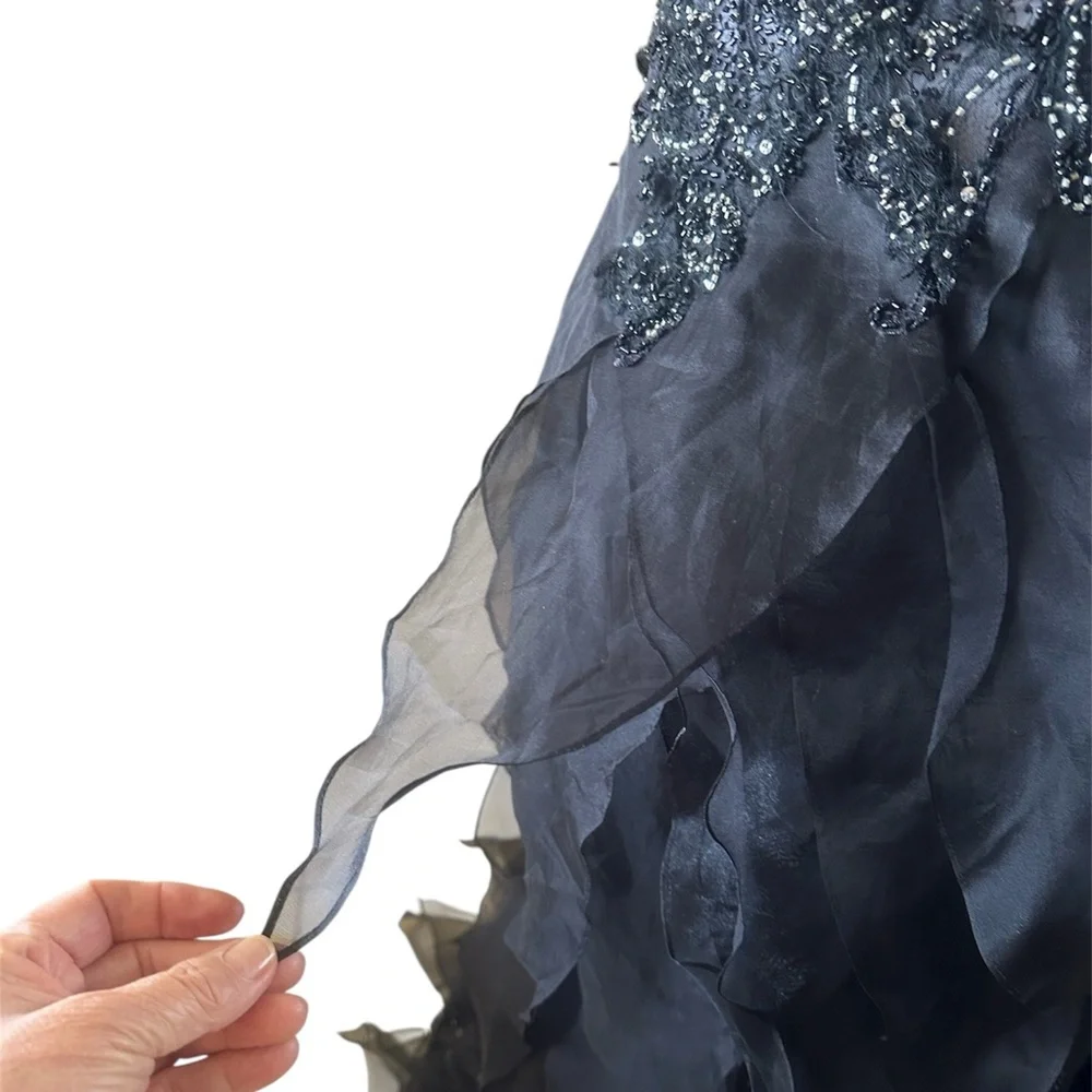 STEPHEN YEARICK Black 100% Silk Beaded Halter Gown Dress Size 6 Couture Pageant - Picture 7 of 17